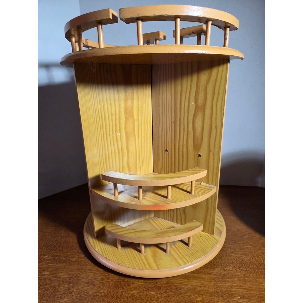 Vintage Wooden Rotating Spice Rack Lazy Susan Pine Kitchen Organizer Carousel